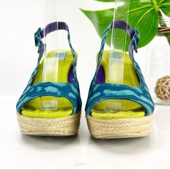 Calypso St. Barth Women's Sandal Size 8 Teal Blue Slingback Espadrille Wedge - Picture 3 of 9